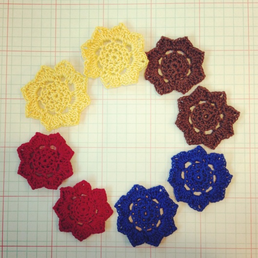 A garden of colorful lotus flowers. These are destined to be starched and made into dangle earrings.
